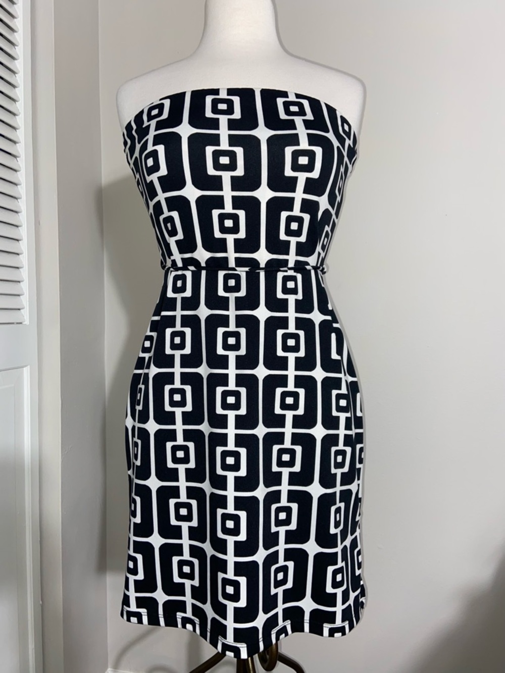 Y2K ENT Entrancy Mod Geometric Print Bandeau Mini Dress Medium M VTG Vintage